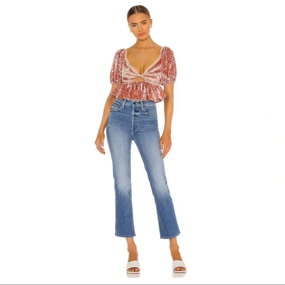 Free People Yours Truly Mauve Pink Velvet Lace Top Blouse XS